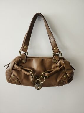 XOXO Caramel Brown Mini Shoulder Bag with Brass Accents